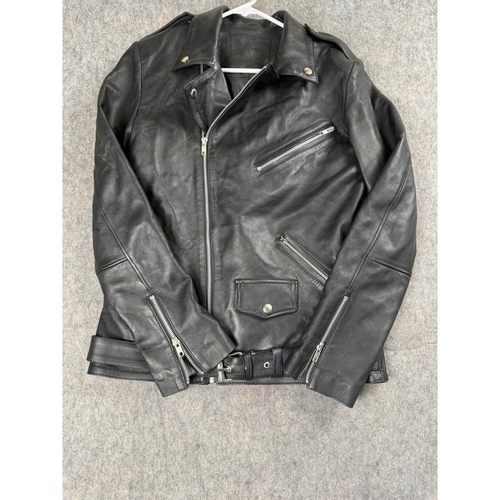 Free People Moto Jacket Women XS Black Leather Biker Belted Asymmetric Zip NEW
